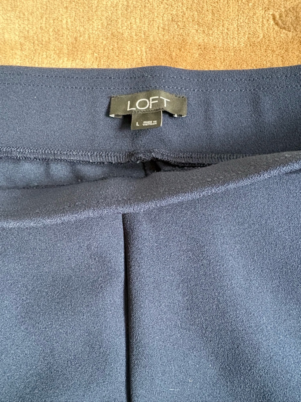 Like New, Loft Mariner Wide Leg Pull On Pants in Navy Crepe, Size L, 30” inseam - Picture 8 of 12